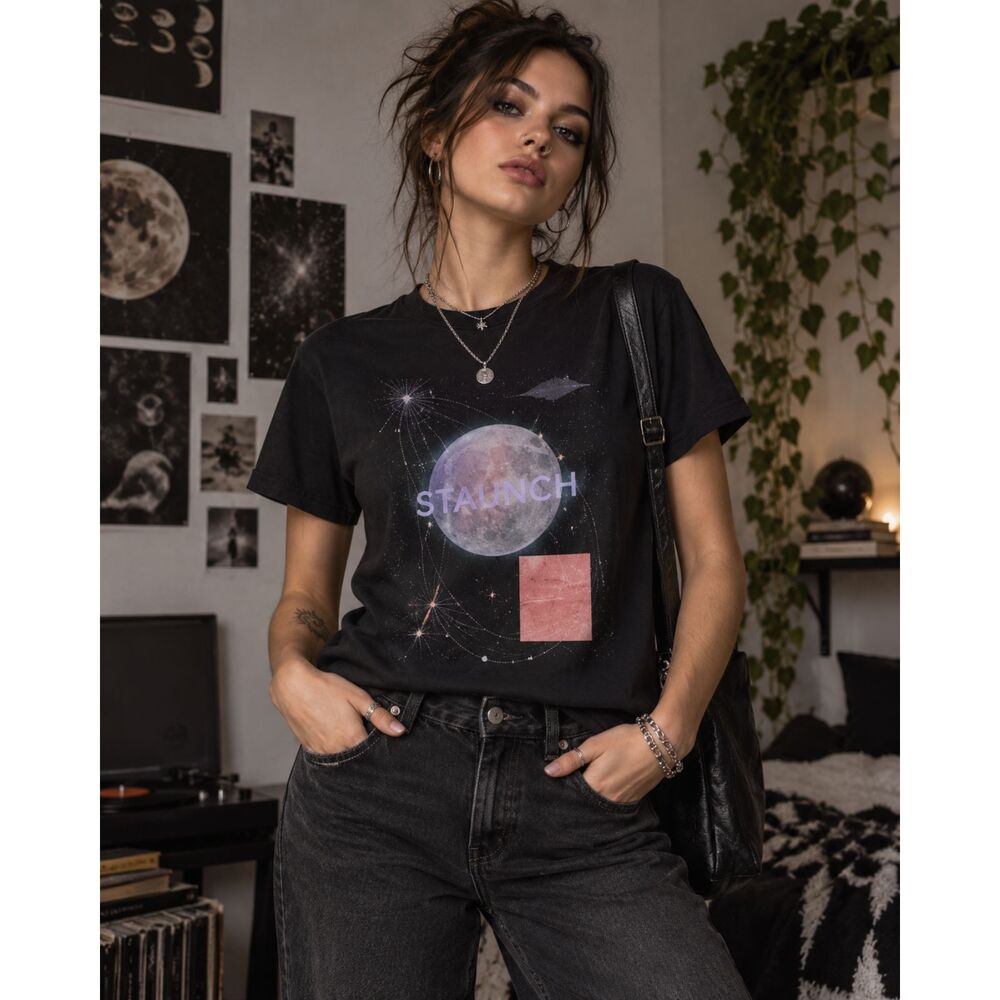Bella + Canvas Men’s L Black Staunch Moon Celestial Graphic Tee Unisex